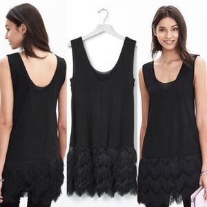 Banana Republic Black Fringe Feather Bottom Tank Blouse Dress Size XS NWT